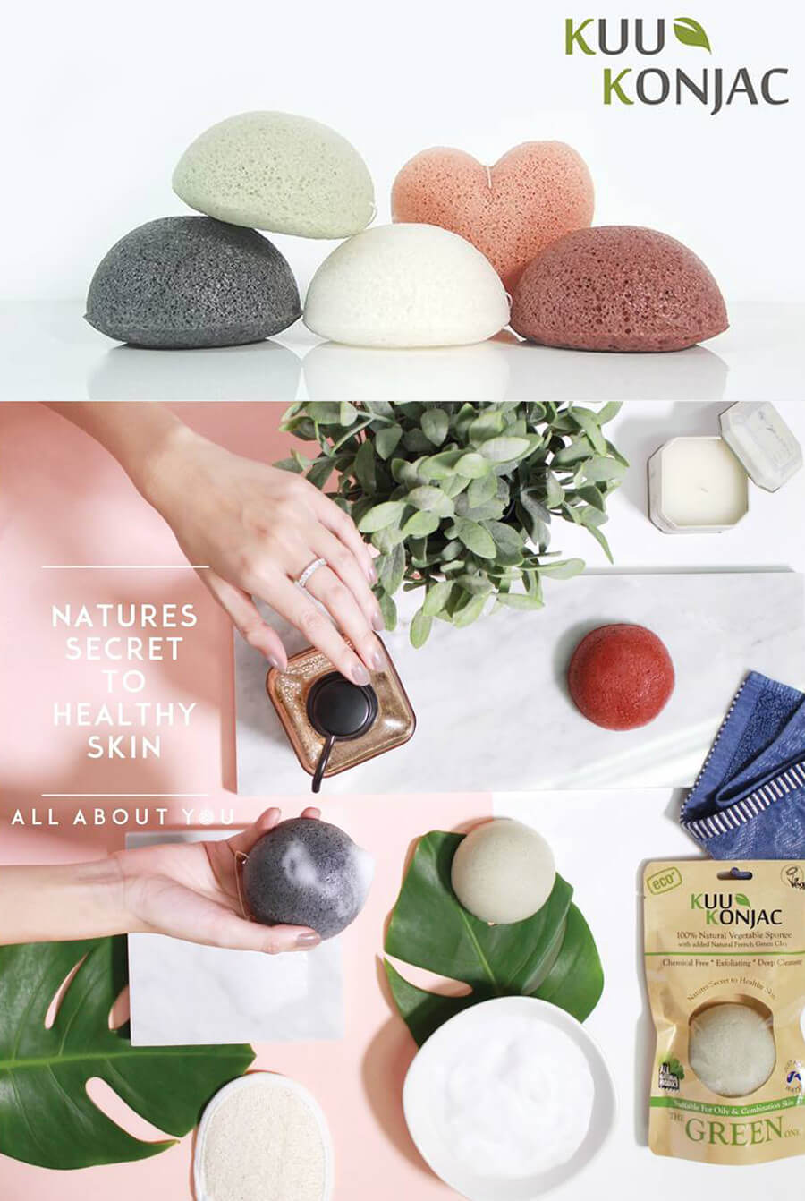 Kuu Konjac,Pure Sponge,ฟองน้ำ,ใยบุก,ธรรมชาติ,สำหรับทุกสภาพผิว,ผิวกาย